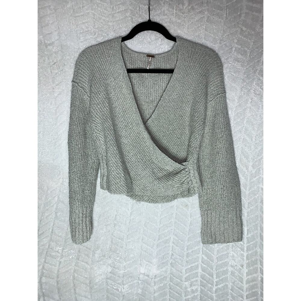 Free People Ribbed Knit Faux Wrap Sweater Top - S